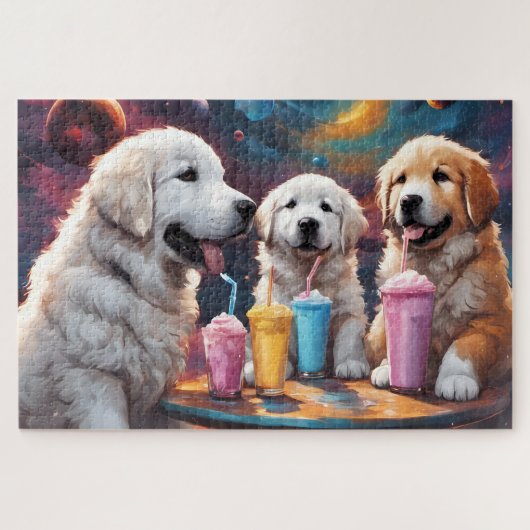 Grote Pyreneeën Moeder en Puppies met Milkshakes Legpuzzel (Horizontaal)