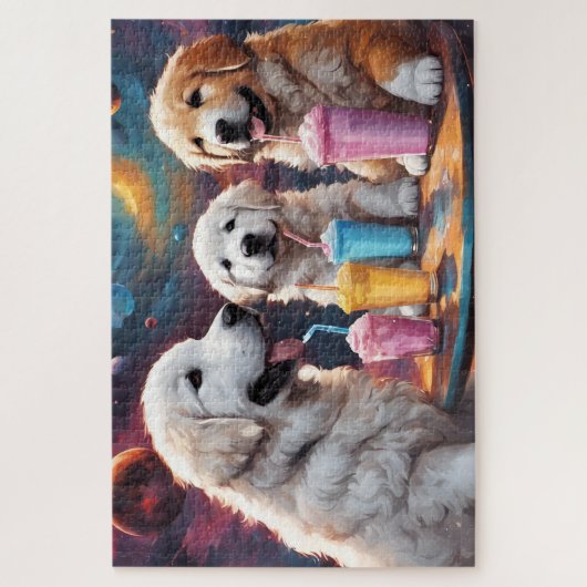 Grote Pyreneeën Moeder en Puppies met Milkshakes Legpuzzel (Verticaal)