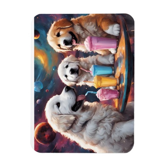 Grote Pyreneeën Moeder en Puppies met Milkshakes Magneet (Verticaal)