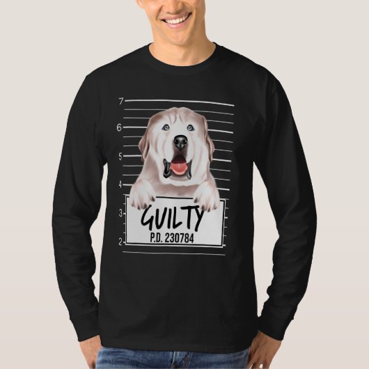 Grote Pyreneeën Mugshot Schuldig Hond T-shirt (Voorkant)