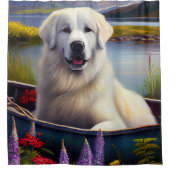 Grote Pyreneeën op een peddel: een Schilderachtig  Douchegordijn (Voorkant)