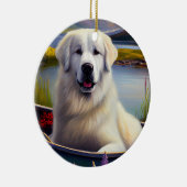 Grote Pyreneeën op een peddel: een Schilderachtig  Keramisch Ornament (Rechts)