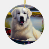 Grote Pyreneeën op een peddel: een Schilderachtig Keramisch Ornament (Voorkant)