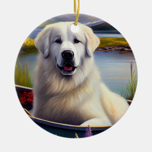 Grote Pyreneeën op een peddel: een Schilderachtig  Keramisch Ornament (Voorkant)