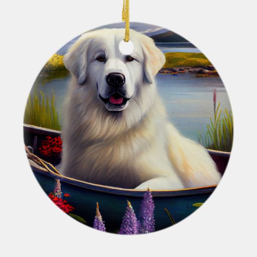 Grote Pyreneeën op een peddel: een Schilderachtig  Keramisch Ornament (Achterkant)