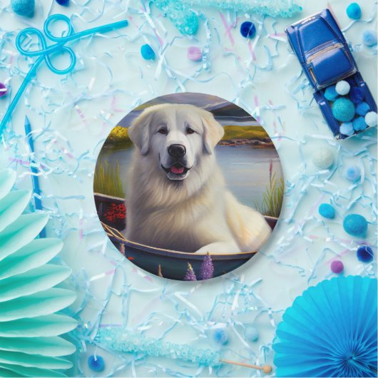 Grote Pyreneeën op een peddel: een Schilderachtig  Papieren Bordje (Feest)