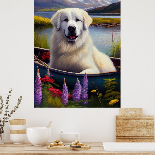 Grote Pyreneeën op een peddel: een Schilderachtig  Poster (Keuken)