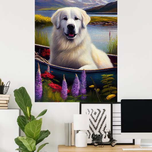 Grote Pyreneeën op een peddel: een Schilderachtig  Poster (Thuiskantoor)