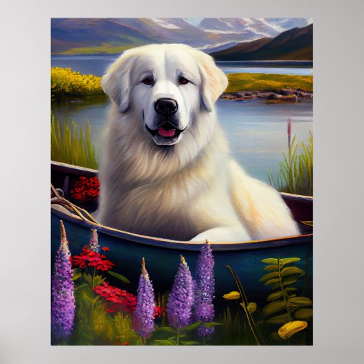 Grote Pyreneeën op een peddel: een Schilderachtig  Poster (Voorkant)