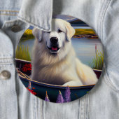 Grote Pyreneeën op een peddel: een Schilderachtig  Ronde Button 6,0 Cm (In situ)