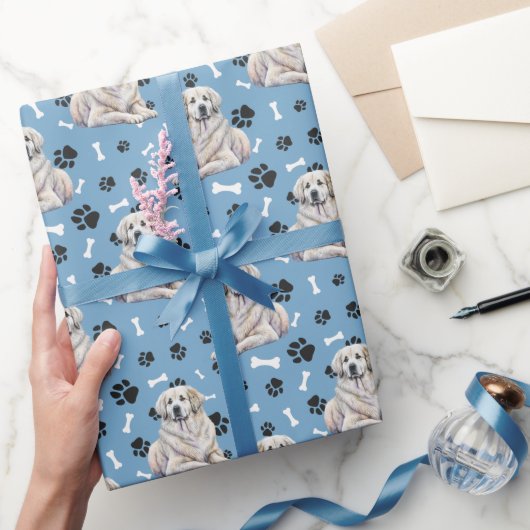 Grote Pyreneeën Paw Print Patroon op blauw Cadeaupapier (Geschenken)