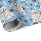 Grote Pyreneeën Paw Print Patroon op blauw Cadeaupapier (Rol Hoek)