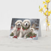 Grote Pyreneeën Puppies 1 Winterscène Kaart (Gele Bloem)