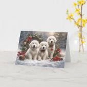 Grote Pyreneeën Puppies 2 Winter Xmas Scène Kaart (Gele Bloem)