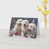 Grote Pyreneeën Puppies 3 Winter Xmas Scène Kaart (Gele Bloem)