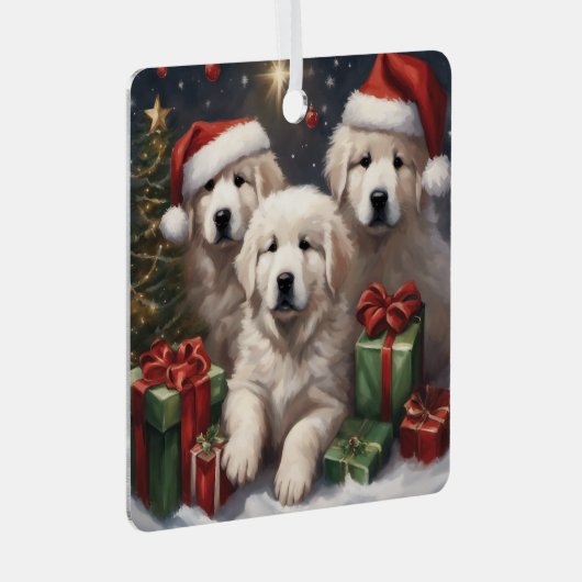 Grote Pyreneeën Puppies Cadeaus Xmas Scène 1 Metalen Ornament (Voorkant Rechts)