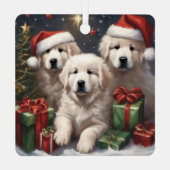 Grote Pyreneeën Puppies Cadeaus Xmas Scène 1 Metalen Ornament (Achterkant)