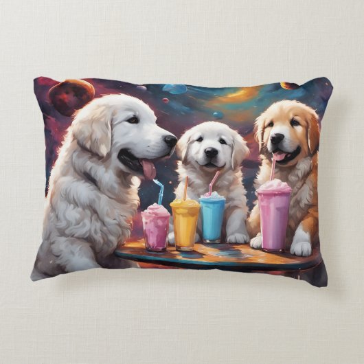 Grote Pyreneeën Puppies N Milkshakes Accent Kussen (Achterkant)