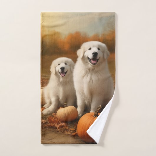 Grote Pyreneeën Puppy Herfst Delight Pompoen Bad Handdoek (Handdoek)