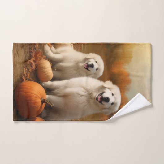 Grote Pyreneeën Puppy Herfst Delight Pompoen Bad Handdoek (Handdoek)