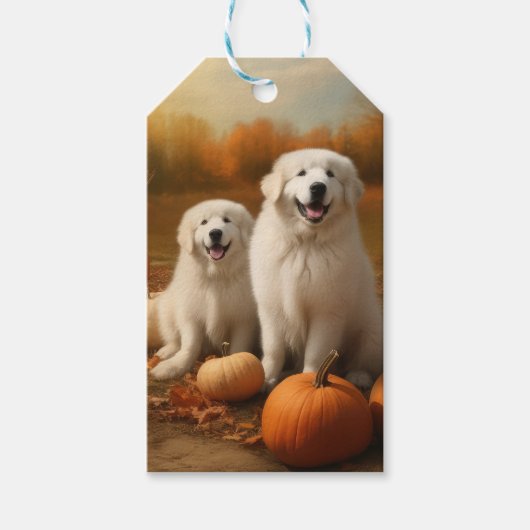 Grote Pyreneeën Puppy Herfst Delight Pompoen Cadeaulabel (Voorkant)