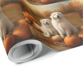 Grote Pyreneeën Puppy Herfst Delight Pompoen Cadeaupapier (Rol Hoek)