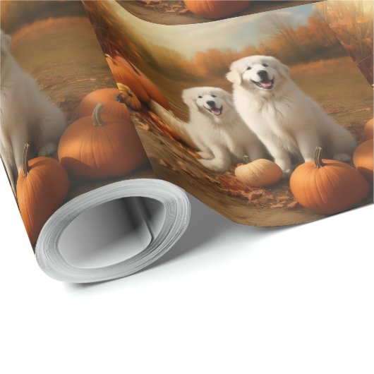 Grote Pyreneeën Puppy Herfst Delight Pompoen Cadeaupapier (Rol Hoek)