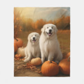 Grote Pyreneeën Puppy Herfst Delight Pompoen Fleece Deken (Voorkant)