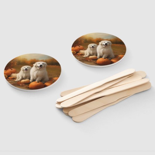 Grote Pyreneeën Puppy Herfst Delight Pompoen Handwaaier (Niet-gemonteerd)