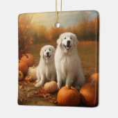 Grote Pyreneeën Puppy Herfst Delight Pompoen Keramisch Ornament (Links)