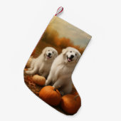 Grote Pyreneeën Puppy Herfst Delight Pompoen Kleine Kerstsok (Voorkant (Hangend))