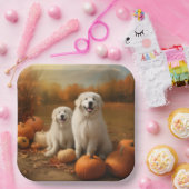 Grote Pyreneeën Puppy Herfst Delight Pompoen Papieren Bordje (Feest)