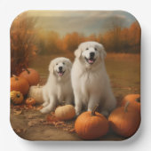 Grote Pyreneeën Puppy Herfst Delight Pompoen Papieren Bordje (Voorkant)