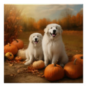 Grote Pyreneeën Puppy Herfst Delight Pompoen Perfect Poster (Voorkant)