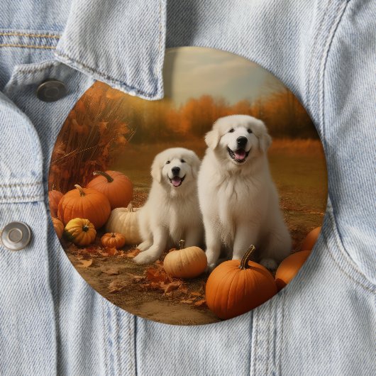 Grote Pyreneeën Puppy Herfst Delight Pompoen Ronde Button 6,0 Cm (In situ)