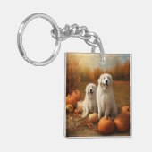 Grote Pyreneeën Puppy Herfst Delight Pompoen Sleutelhanger (Voorkant Links)