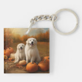 Grote Pyreneeën Puppy Herfst Delight Pompoen Sleutelhanger (Achterkant)