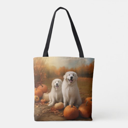 Grote Pyreneeën Puppy Herfst Delight Pompoen Tote Bag (Achterkant)
