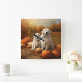 Grote Pyreneeën Puppy Herfst Delight Pompoen Vierkante Klok (Huis)