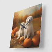 Grote Pyreneeën Puppy Herfst Delight Pompoen Vierkante Klok (Hoek)