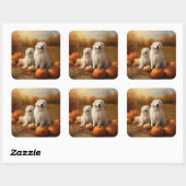 Grote Pyreneeën Puppy Herfst Delight Pompoen Vierkante Sticker (Vel)