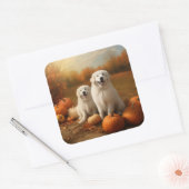 Grote Pyreneeën Puppy Herfst Delight Pompoen Vierkante Sticker (Envelop)