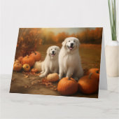Grote Pyreneeën Puppy Herfst Plezier Pompoen  Kaart (Voorkant)