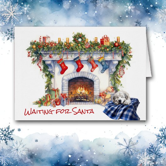 Grote Pyreneeën Puppy open haard Wacht op de Kerst