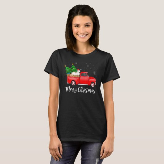 Grote Pyreneeën Rood Vrachtwagen Kerstmis Dmas Dog T-shirt (Voorkant volledig)