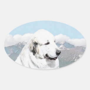 Grote Pyreneeën schilderen - Oorspronkelijke honde Ovale Sticker