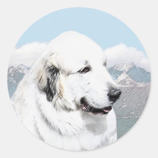 Grote Pyreneeën schilderen - Oorspronkelijke honde Ronde Sticker (Voorkant)