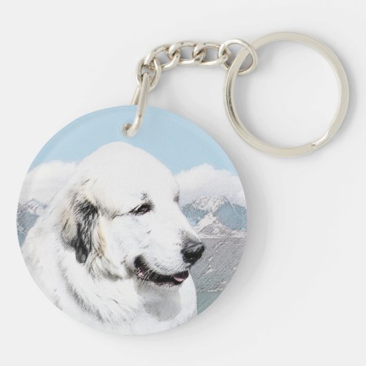 Grote Pyreneeën schilderen - Oorspronkelijke honde Sleutelhanger (Achterkant)