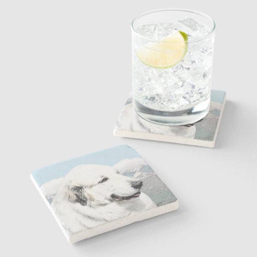 Grote Pyreneeën schilderen - Oorspronkelijke honde Stenen Onderzetter (Zijkant)