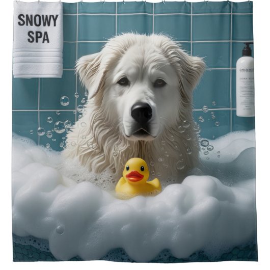 Grote Pyreneeën Sloppy Sleepy Schattige Grappig Douchegordijn (Voorkant)